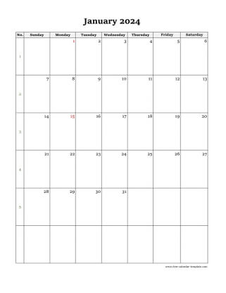 monthly 2024 calendar simple vertical