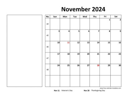 november 2024 calendar boxnotes horizontal