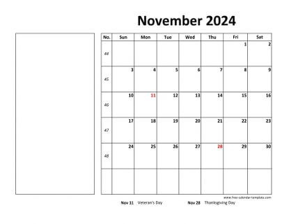 november 2024 calendar boxnotes horizontal