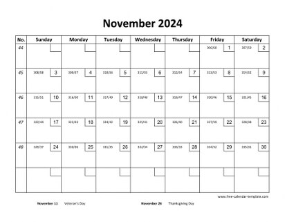 november 2024 calendar checkboxes horizontal