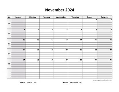 november 2024 calendar daygrid horizontal
