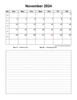 november 2024 calendar notes vertical