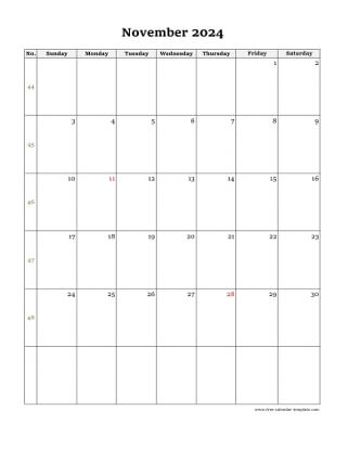 november 2024 calendar simple vertical