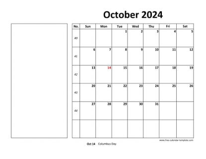 october 2024 calendar boxnotes horizontal