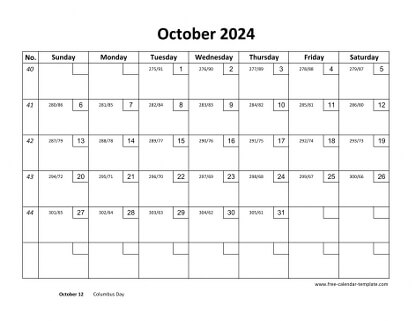 october 2024 calendar checkboxes horizontal
