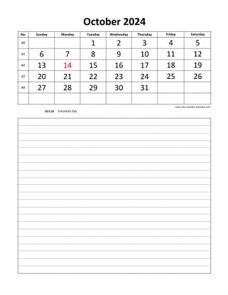 october 2024 calendar daily notes vertical