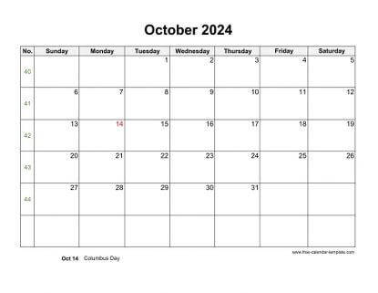 october 2024 calendar holidays horizontal