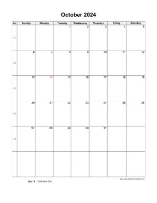 october 2024 calendar holidays vertical