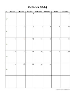 october 2024 calendar simple vertical