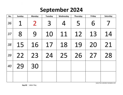 september 2024 calendar bigfont horizontal