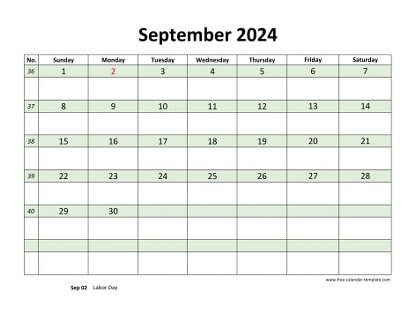 september 2024 calendar daycolored horizontal