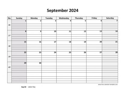 september 2024 calendar daygrid horizontal