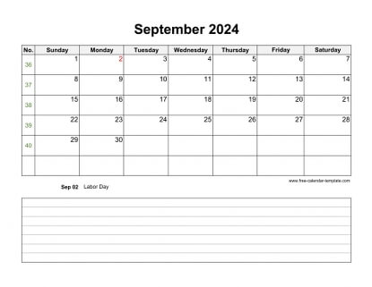 september 2024 calendar notes horizontal
