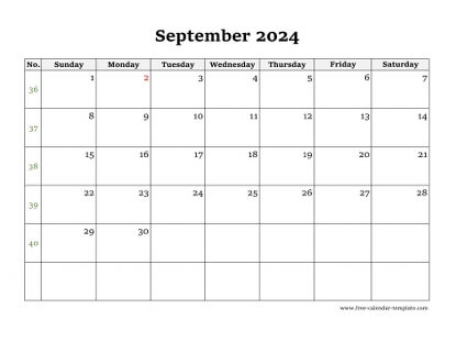 september 2024 calendar simple horizontal