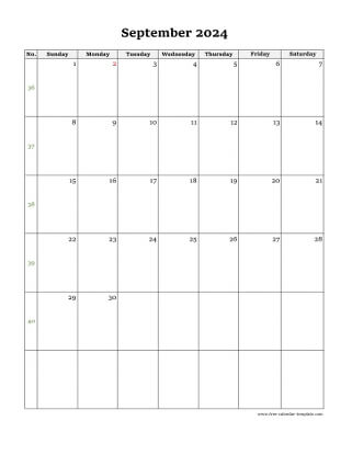 september 2024 calendar simple vertical