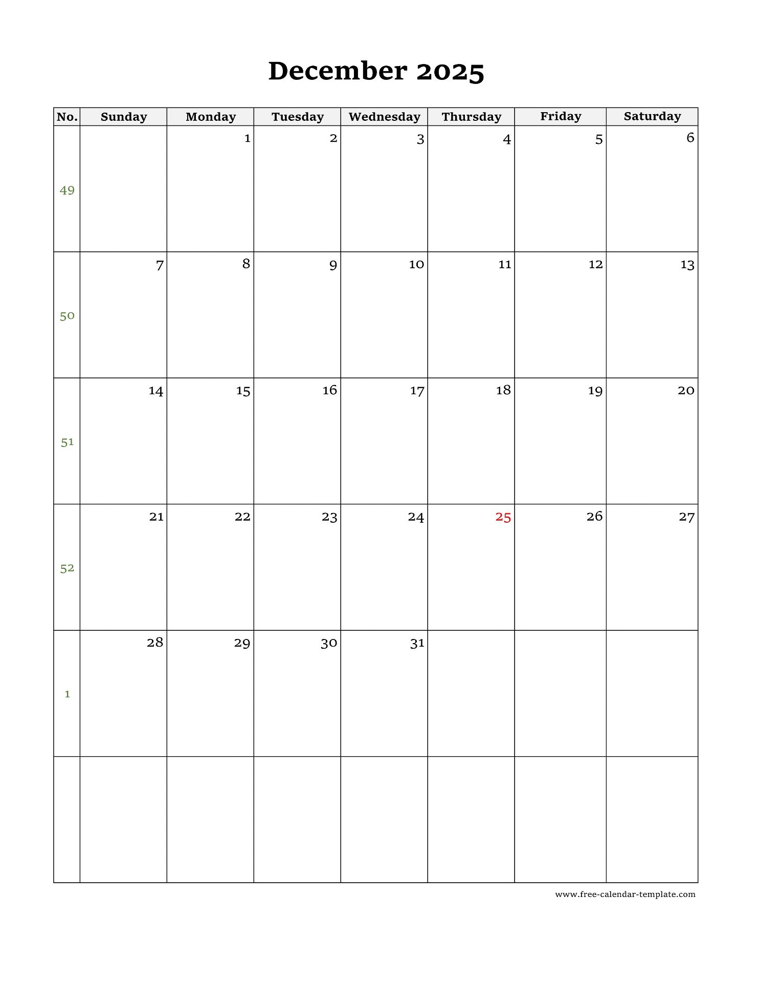 December 2025 Calendar Printable With Notes Pdf Natasha M Hague