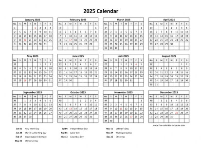 2025 calendar holidays bottom horizontal