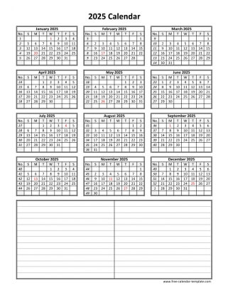 2025 calendar notes vertical