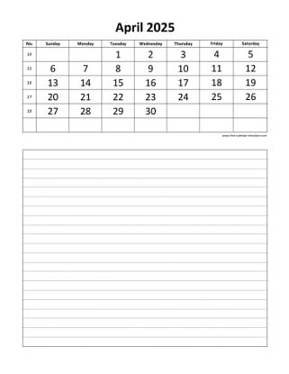 april 2025 calendar daily notes vertical