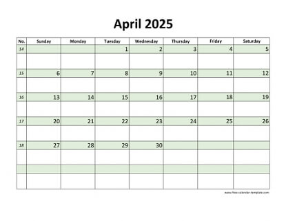 april 2025 calendar daycolored horizontal