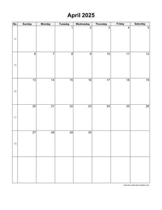 april 2025 calendar holidays vertical