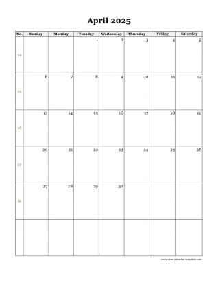 april 2025 calendar simple vertical
