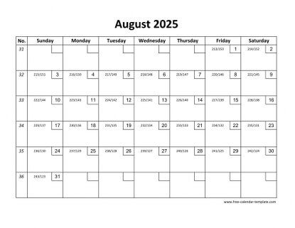 august 2025 calendar checkboxes horizontal