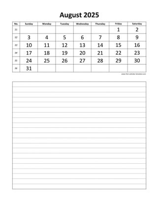 august 2025 calendar daily notes vertical