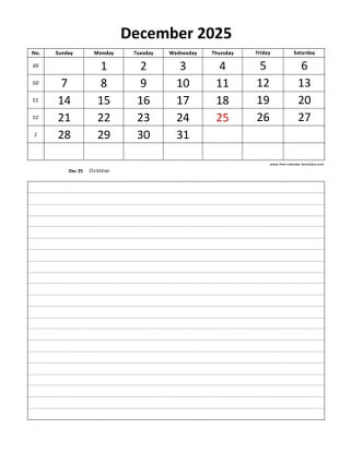 december 2025 calendar daily notes vertical