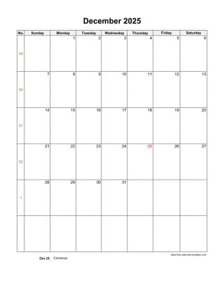 december 2025 calendar holidays vertical