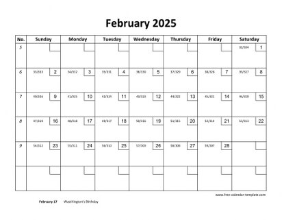 february 2025 calendar checkboxes horizontal