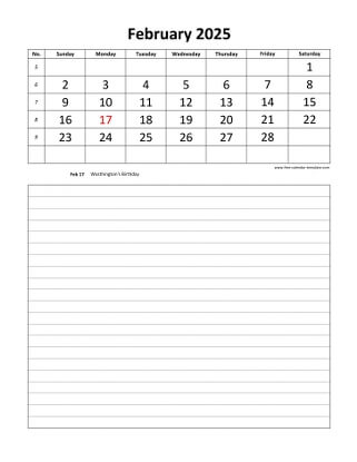 february 2025 calendar daily notes vertical