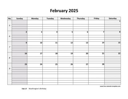 february 2025 calendar daygrid horizontal