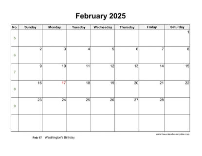 february 2025 calendar holidays horizontal