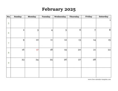 february 2025 calendar simple horizontal