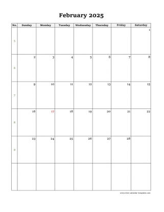 february 2025 calendar simple vertical