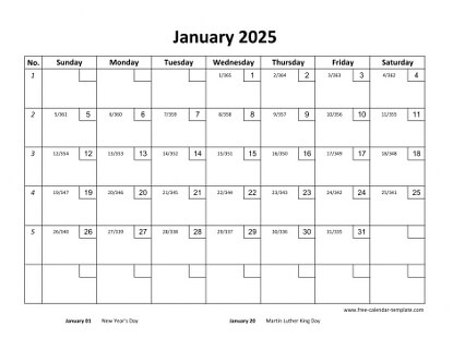january 2025 calendar checkboxes horizontal