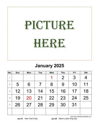 january 2025 calendar picture vertical