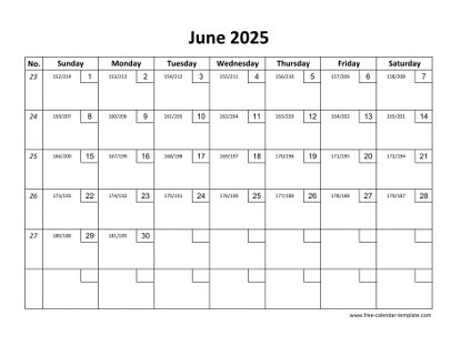 june 2025 calendar checkboxes horizontal