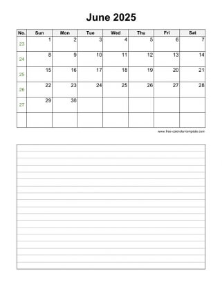 june 2025 calendar notes vertical