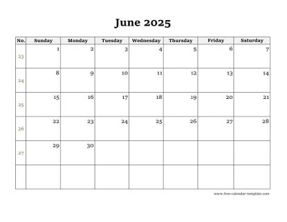 june 2025 calendar simple horizontal