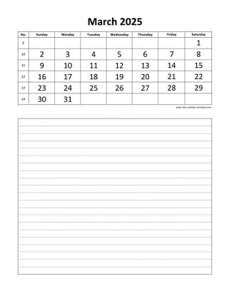 march 2025 calendar daily notes vertical