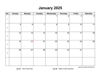 Printable Monthly Calendar 2025 | Free-calendar-template.com