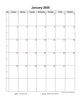 Printable Monthly Calendar 2025 | Free-calendar-template.com