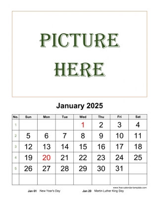 monthly 2025 calendar picture vertical