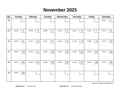 november 2025 calendar checkboxes horizontal