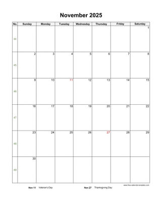 november 2025 calendar holidays vertical