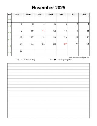 november 2025 calendar notes vertical