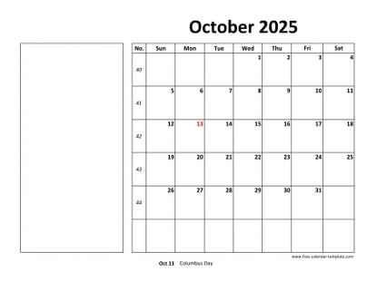 october 2025 calendar boxnotes horizontal