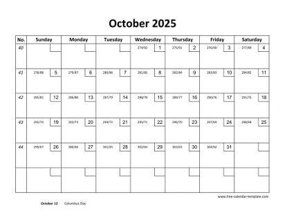 october 2025 calendar checkboxes horizontal
